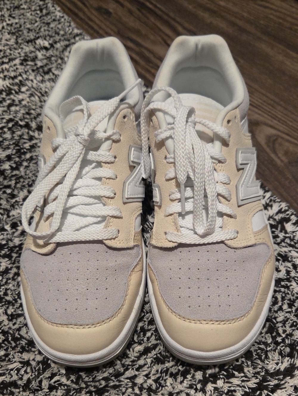 New Balance Cream, Gray, & White Low-Top Sneakers